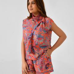 Carmine Floral Printed Blouse & Shorts Co-ord Set