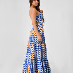 Blue & White Checkered Halter Neck Maxi Set