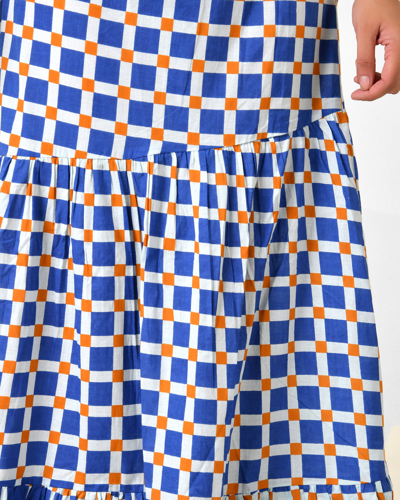 Blue & White Checkered Halter Neck Maxi Set
