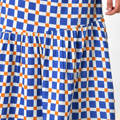 Blue & White Checkered Halter Neck Maxi Set