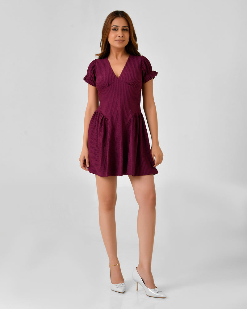 Purple Textured Fit & Flare Mini Dress
