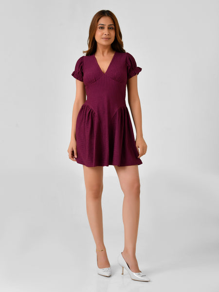 Purple Textured Fit & Flare Mini Dress