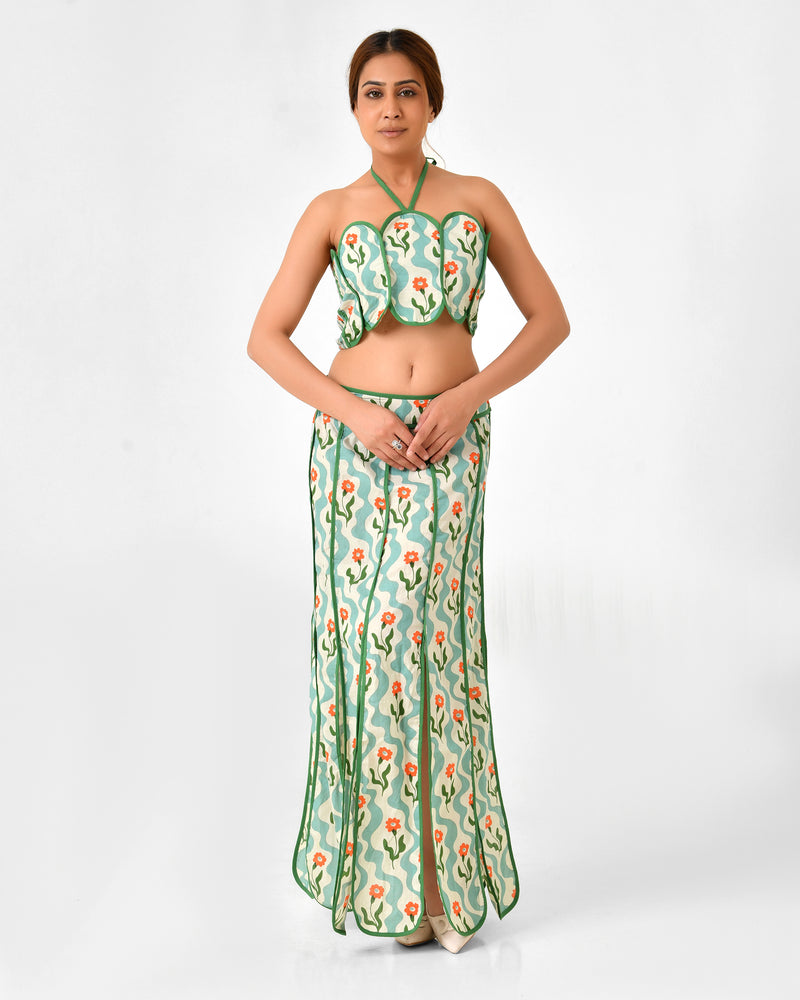 Floral Printed Halter Neck Cotton Co-ord Set