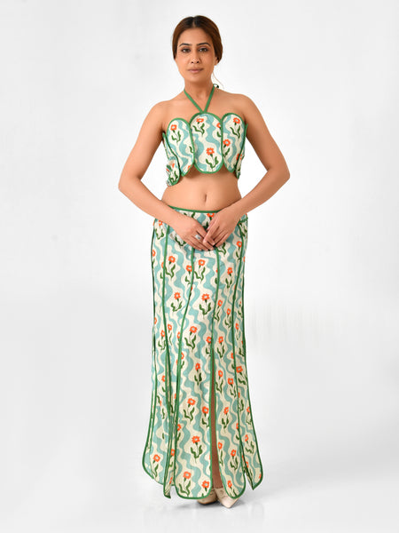 Floral Printed Halter Neck Cotton Co-ord Set