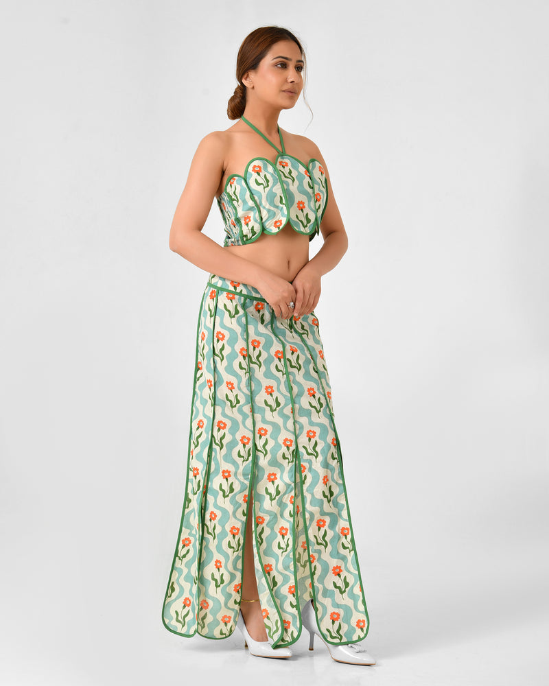 Floral Printed Halter Neck Cotton Co-ord Set