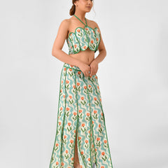 Floral Printed Halter Neck Cotton Co-ord Set