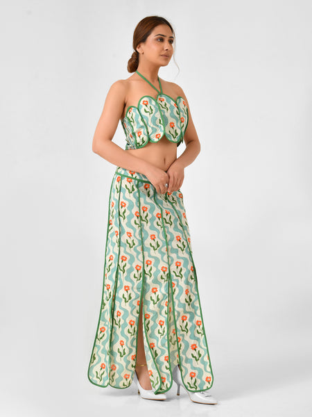 Floral Printed Halter Neck Cotton Co-ord Set