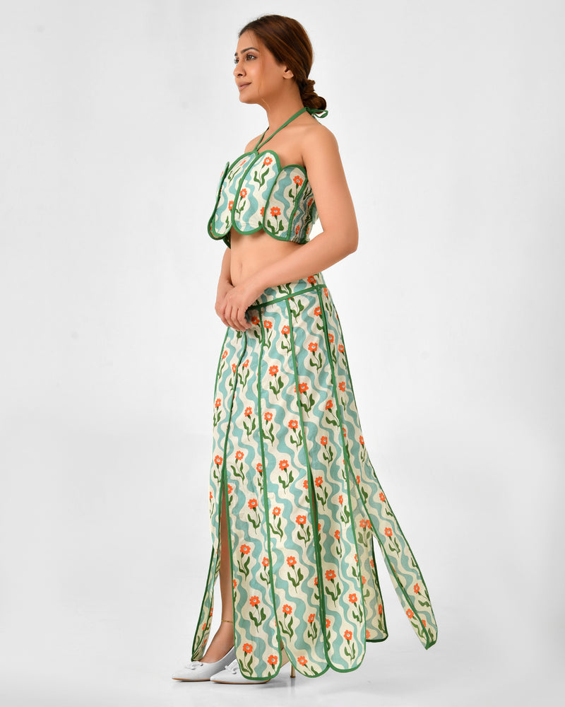 Floral Printed Halter Neck Cotton Co-ord Set