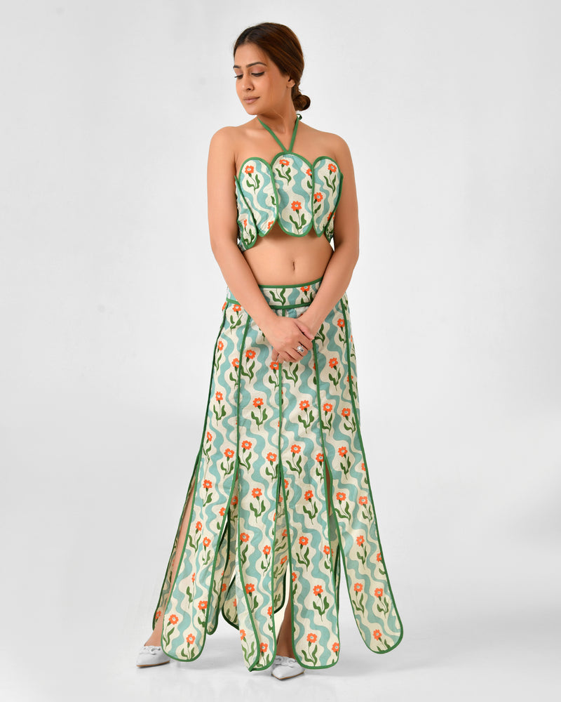Floral Printed Halter Neck Cotton Co-ord Set