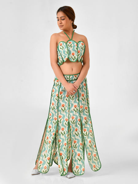 Floral Printed Halter Neck Cotton Co-ord Set