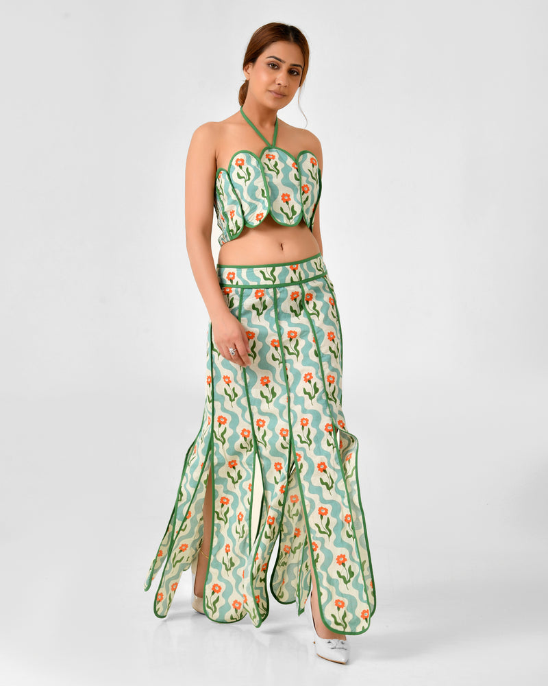 Floral Printed Halter Neck Cotton Co-ord Set