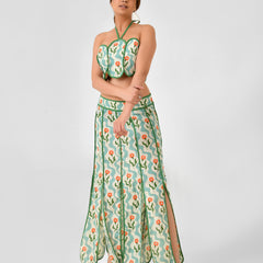 Floral Printed Halter Neck Cotton Co-ord Set