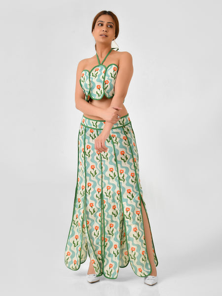 Floral Printed Halter Neck Cotton Co-ord Set