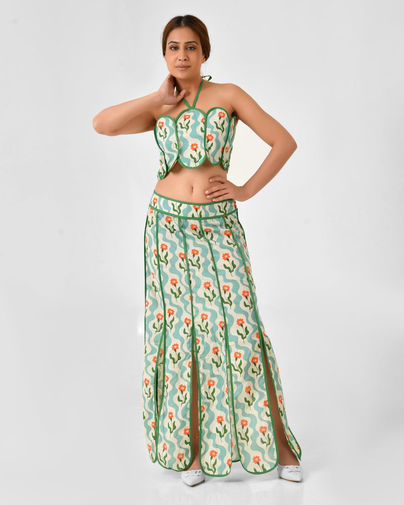 Floral Printed Halter Neck Cotton Co-ord Set