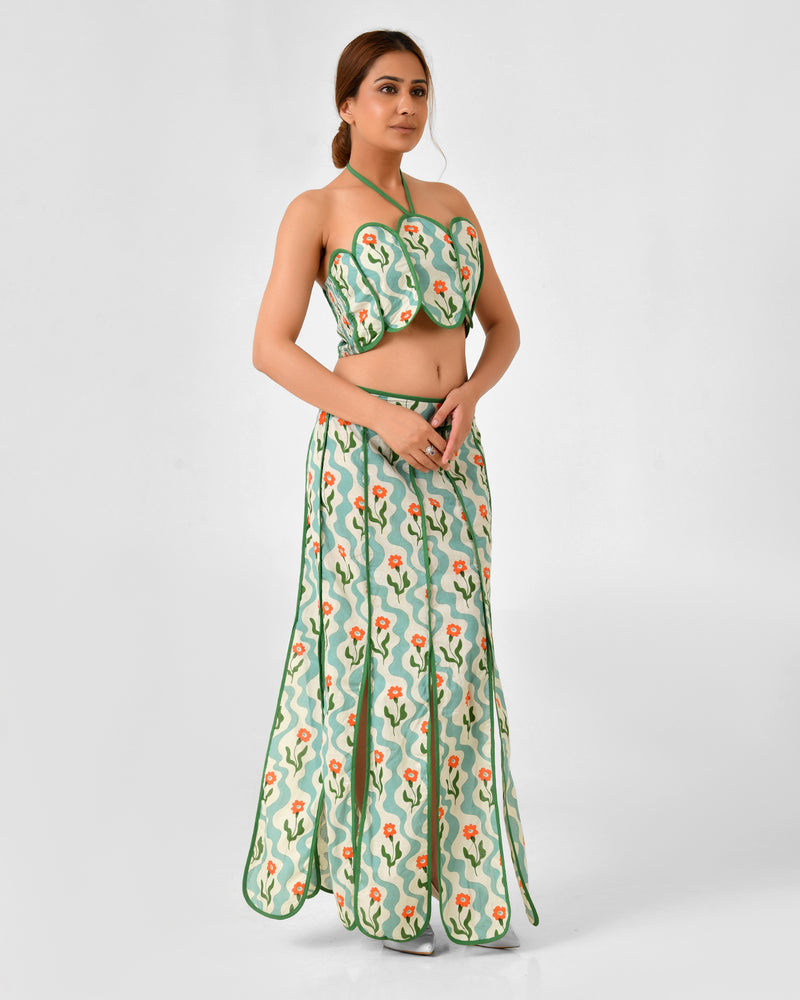 Floral Printed Halter Neck Cotton Co-ord Set