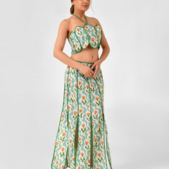 Floral Printed Halter Neck Cotton Co-ord Set