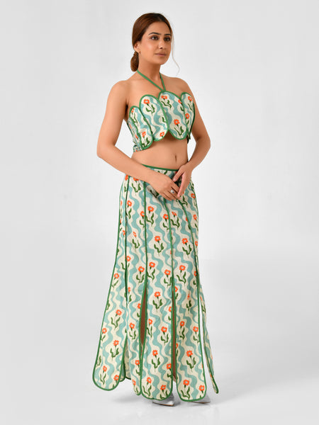 Floral Printed Halter Neck Cotton Co-ord Set