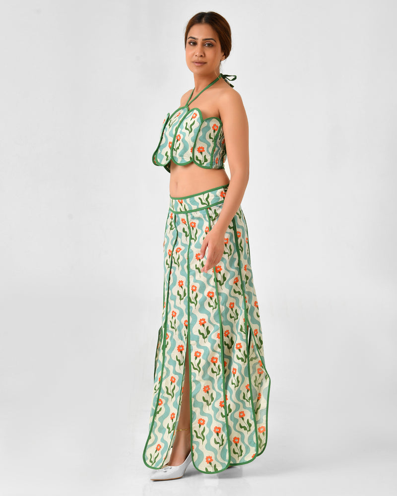 Floral Printed Halter Neck Cotton Co-ord Set