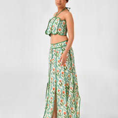 Floral Printed Halter Neck Cotton Co-ord Set