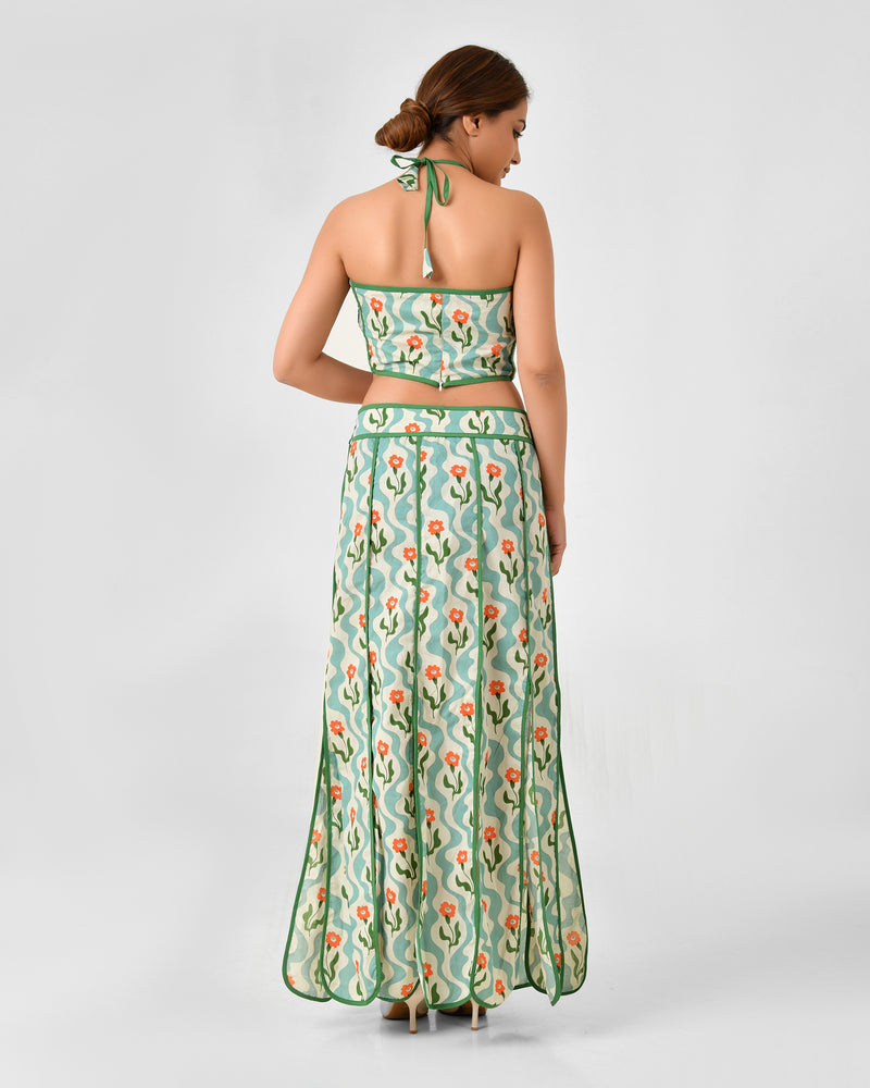 Floral Printed Halter Neck Cotton Co-ord Set