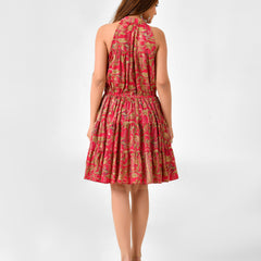 Floral Printed Sleeveless High Neck Dress