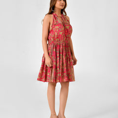 Floral Printed Sleeveless High Neck Dress