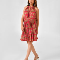 Floral Printed Sleeveless High Neck Dress