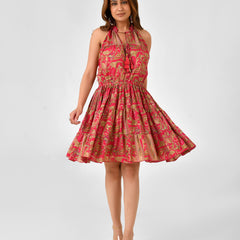 Floral Printed Sleeveless High Neck Dress