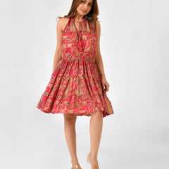 Floral Printed Sleeveless High Neck Dress