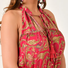 Floral Printed Sleeveless High Neck Dress