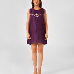 Purple Embroidered A-Line Midi Dress