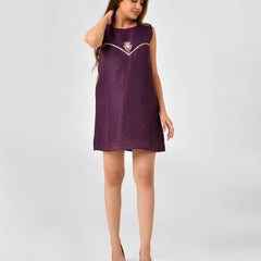 Purple Embroidered A-Line Midi Dress