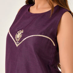 Purple Embroidered A-Line Midi Dress