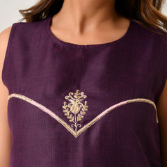 Purple Embroidered A-Line Midi Dress